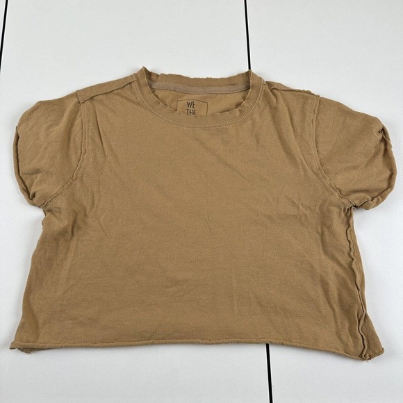 We The Free People Brow Brown The Perfect Cropped Raw Hem Tee Womens Sz XS - Picture 1 of 10